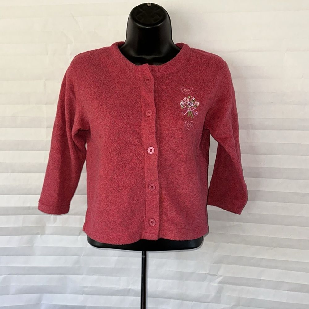 Cherokee Pink Fleece Button Down Jacket Girls's Size Small Cozy Warm